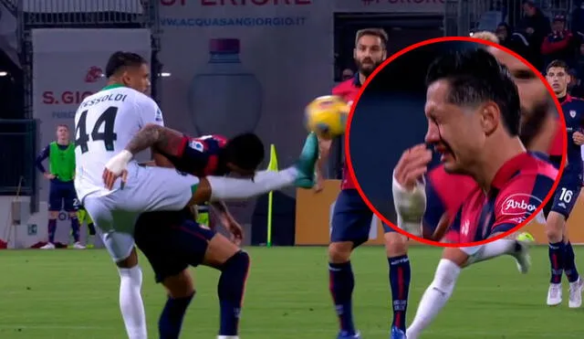 Gianluca Lapadula tuvo que retirarse del campo para ser atendido por el médico del Cagliari. Foto: captura/ESPN 2