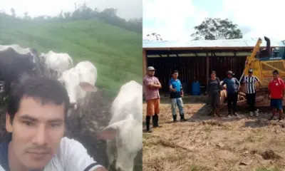 Colonos dedicados a la agricultura y ganadería en Guineal. Al lado, su presidente Celis Vergara.