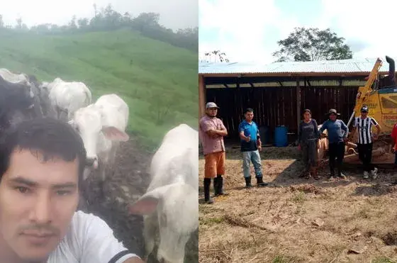 Colonos dedicados a la agricultura y ganadería en Guineal. Al lado, su presidente Celis Vergara.