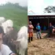 Colonos dedicados a la agricultura y ganadería en Guineal. Al lado, su presidente Celis Vergara.