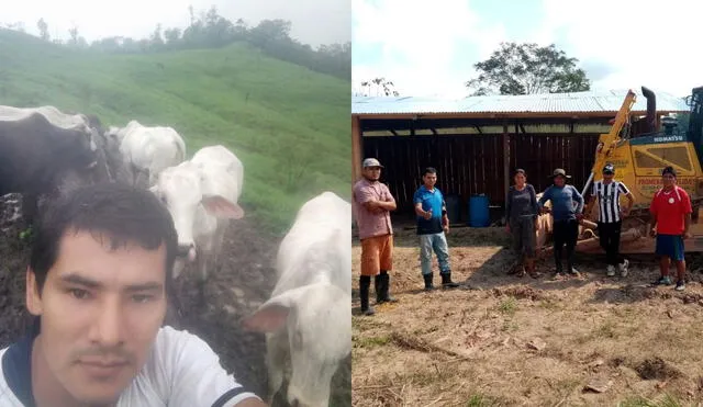 Colonos dedicados a la agricultura y ganadería en Guineal. Al lado, su presidente Celis Vergara.