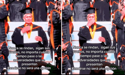 Con su toga y birrete el hombre se ganó la admiración de todos los estudiantes y de los usuarios en las redes sociales.  Foto: composición LR/TikTok/@asley.mp