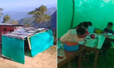 Una institución educativa autodocente de Huancabamba dicta clases en un salón de tela. Foto: LR