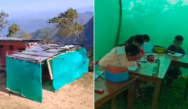 Una institución educativa autodocente de Huancabamba dicta clases en un salón de tela. Foto: LR